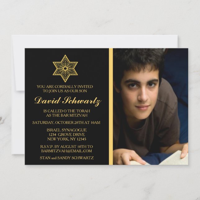 Goldstar von David Bar Mitzvah Picture Invitation Einladung (Vorderseite)