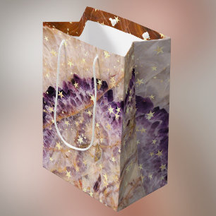 Goldstars auf Lila Agate Mittlere Geschenktüte