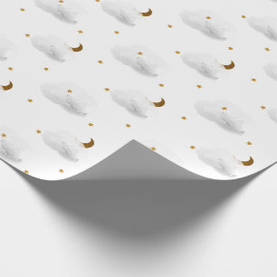 Goldstars, Monde & Fluffy Graue Wolken Geschenkpapier