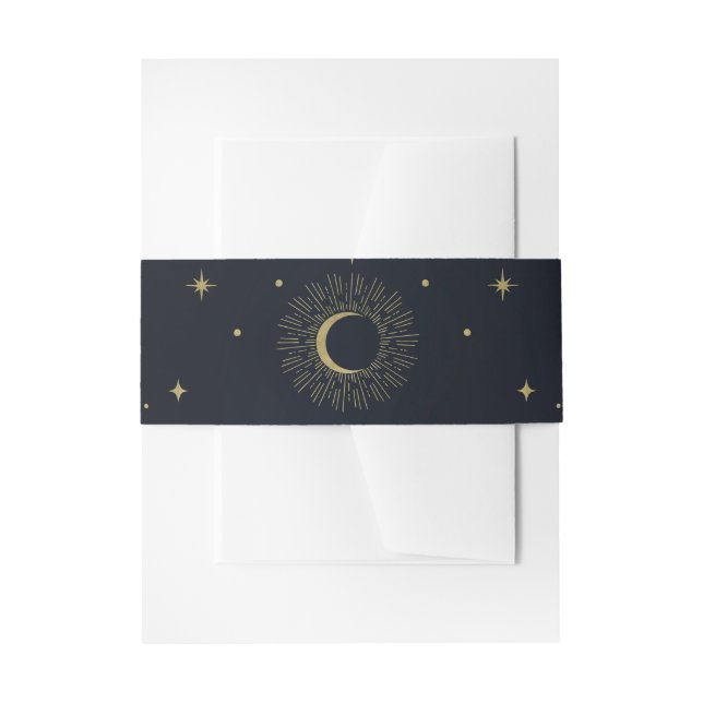 Goldstars Night Celestial Sunburst Moon Hochzeit Einladungsbanderole (Vorderseite Beispiel)