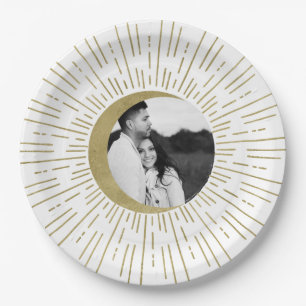 Goldstars Night Celestial Sunburst Moon Hochzeit Pappteller