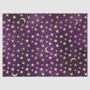 Goldstars und -monde auf der Lila Decoupage Seidenpapier