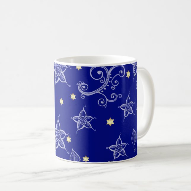 Goldstars von David Floral Pattern Hanukkah Gesche Tasse (VorderseiteRechts)