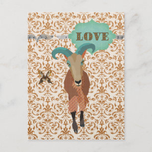 Goldstaub Aoudad & Butterfly Damask Postcard Liebe Postkarte