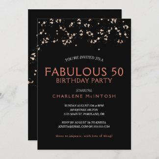 Goldstaub auf Schwarz mit Korallen fabelhaft 50 Ge Einladung