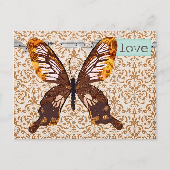 Goldstaub Butterfly Damask Liebe Postkarte (Vorderseite)