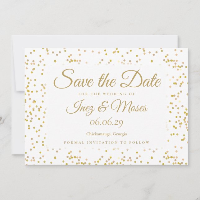 Goldstaub Confetti Save the Date Einladung (Vorderseite)
