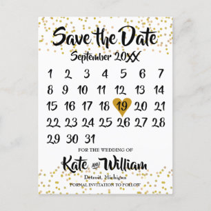 Goldstaub-Konfetti-Kalender Save the Date Foto Ankündigungspostkarte