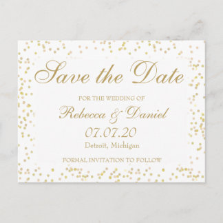 Goldstaub-Konfetti Save the Date Ankündigungspostkarte