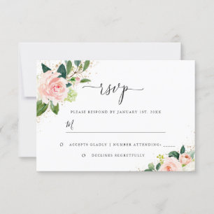 Goldstaub Pfirsichblütenblume Wasserfarbenhochzeit RSVP Karte