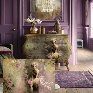 Goldstaub, Vintage Fee, Romantik & Floral Seidenpapier