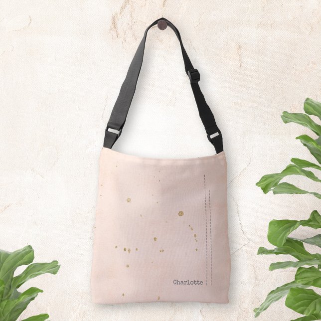 Goldsteine grunge Minimalistisch weiche Pastellfar Tragetaschen Mit Langen Trägern (Gold Stains Grunge Minimalist Soft Pastel Pink Crossbody Bag ©Susanne Sachers - Sunny Mind Design 🌞)