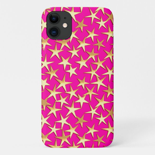 Goldsterne auf Fuchsienrosa Case-Mate iPhone Hülle (Rückseite)