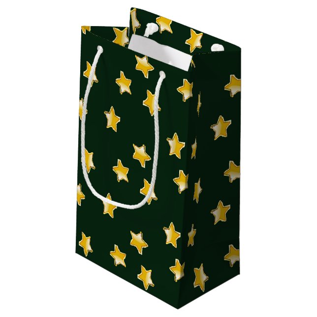 Goldsterne auf Grün Kleine Geschenktüte (Rückseite Schrägansicht)