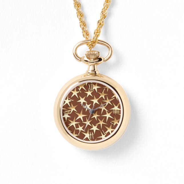 Goldsterne auf Schokoladenbraun Armbanduhr (Vorderseite)