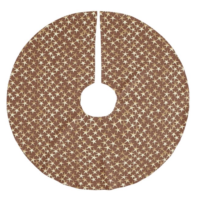 Goldsterne auf Schokoladenbraun Polyester Weihnachtsbaumdecke (Vorderseite)