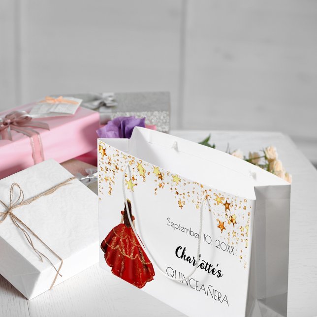 Goldsterne aus Quinceanera, rot, goldfarben, kleid Große Geschenktüte (Von Creator hochgeladen)
