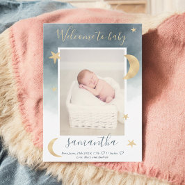 Goldsterne Blaue Aquarellnase Foto Geburt Ankündigung