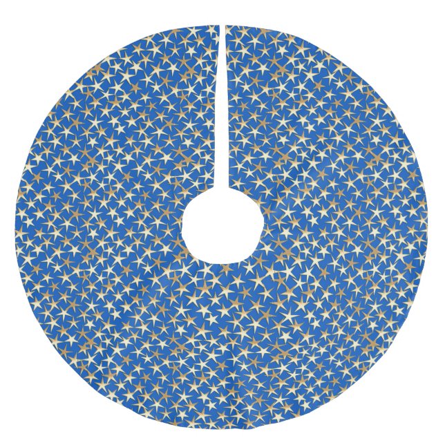 Goldsterne in Kobaltblau Polyester Weihnachtsbaumdecke (Vorderseite)