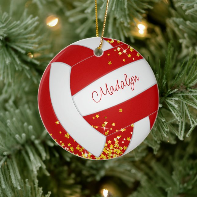 Goldsterne Roter Volleyball-Gedenkjahr Keramik Ornament (Baum)