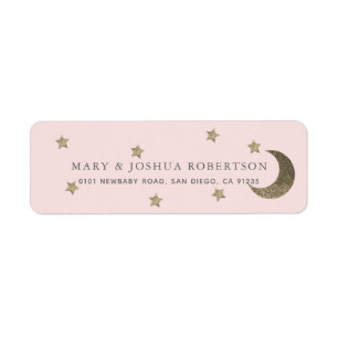Goldsterne u. Mond-rosa Adressen-Etikett