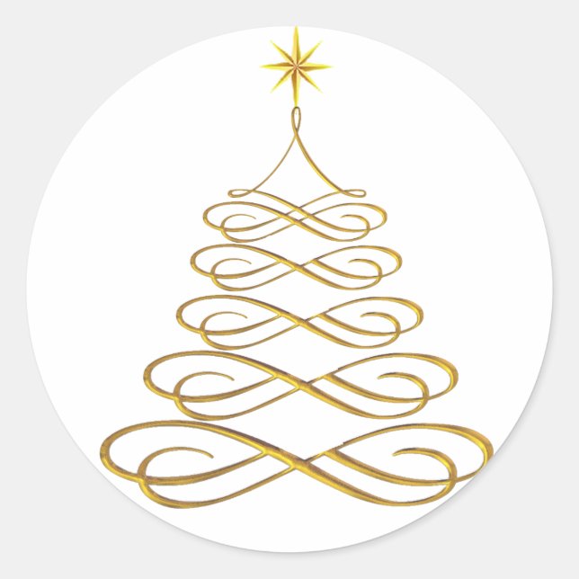 Goldstilisierte Weihnachtsbaum-Stickers Runder Aufkleber (Vorderseite)