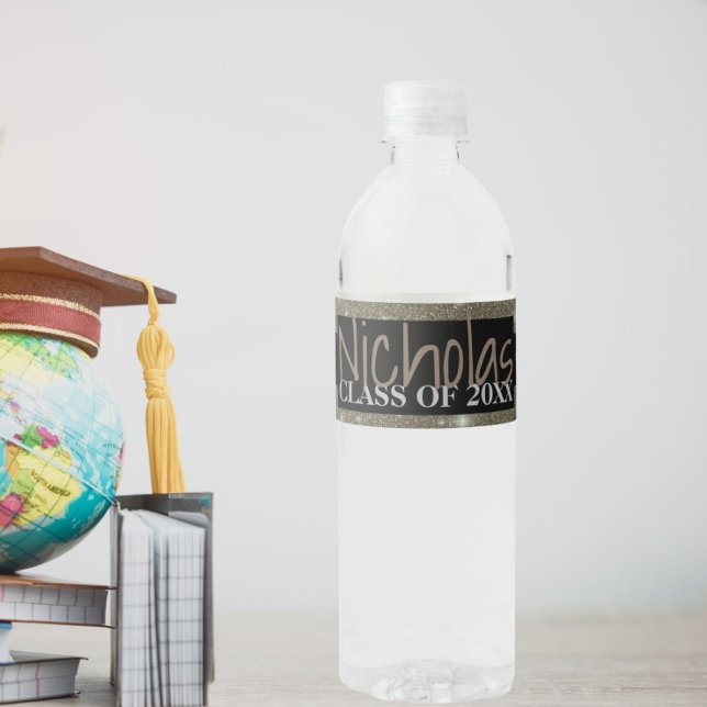 Goldstrahlende schwarze Sterne Abschluss Flaschene Wasserflaschenetikett (Von Creator hochgeladen)