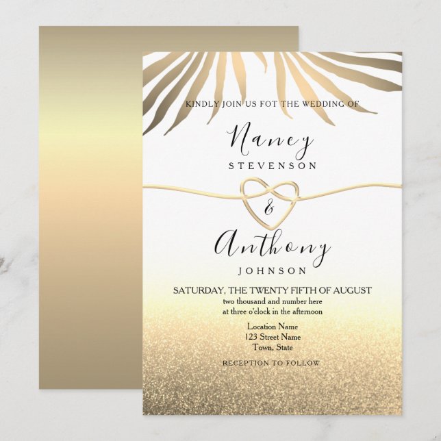 Goldstrand-Hochzeit Einladung (Vorne/Hinten)