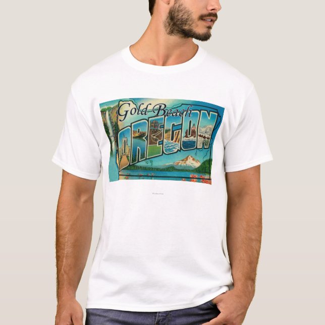 Goldstrand, Oregon - große Buchstabe-Szenen T-Shirt (Vorderseite)