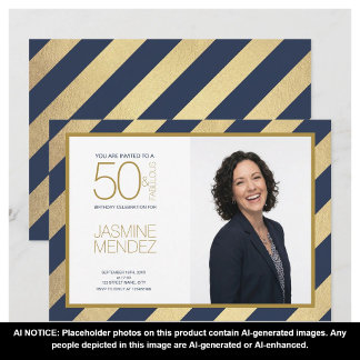 Goldstreifen 50 & Fabulous Geburtstagsfoto Einladung