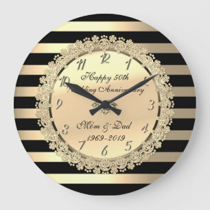 Goldstreifen, Blumen 50. Hochzeitstag Große Wanduhr