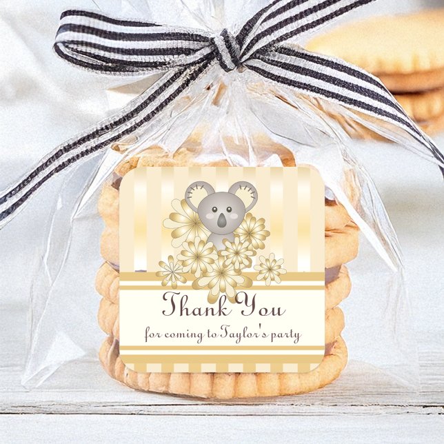 Goldstreifen Koala Kinderdusche/Kindergeburtstag Quadratischer Aufkleber (Von Creator hochgeladen)