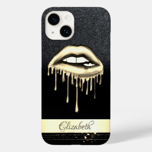 Goldstreifen, Metallic Dripping Lips schwarzer Gli Case-Mate iPhone 14 Hülle
