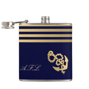 Goldstreifen mit Goldanker addieren Monogramm Flachmann