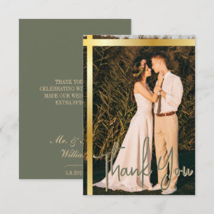 Goldstreifen-Sage Grün Elegantes Foto Hochzeit Dankeskarte