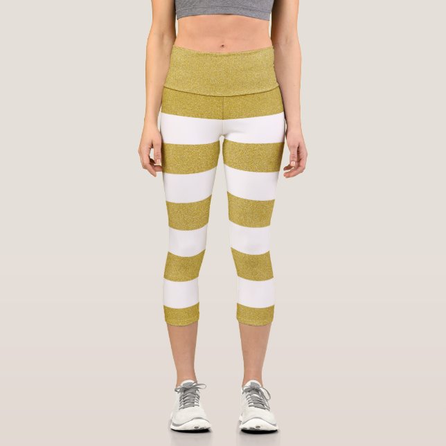 Goldstreifen, weiße Streifen, Streifen Capri Leggings (Vorderseite)