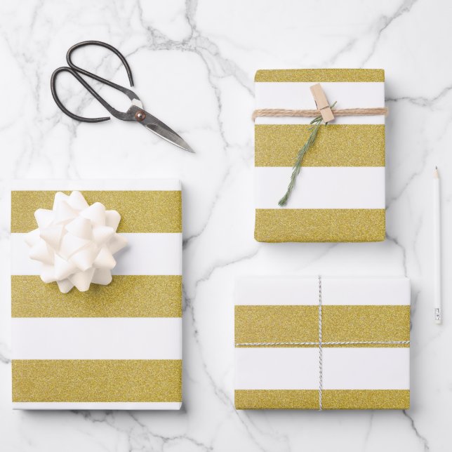 Goldstreifen, weiße Streifen, Streifen Geschenkpapier Set (Vorderseite)