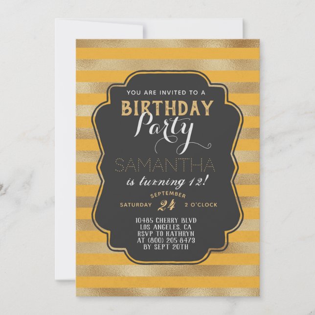Goldstreifen zum Geburtstag Einladung (Vorderseite)