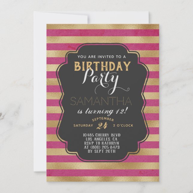 Goldstreifen zum Geburtstag Einladung (Vorderseite)