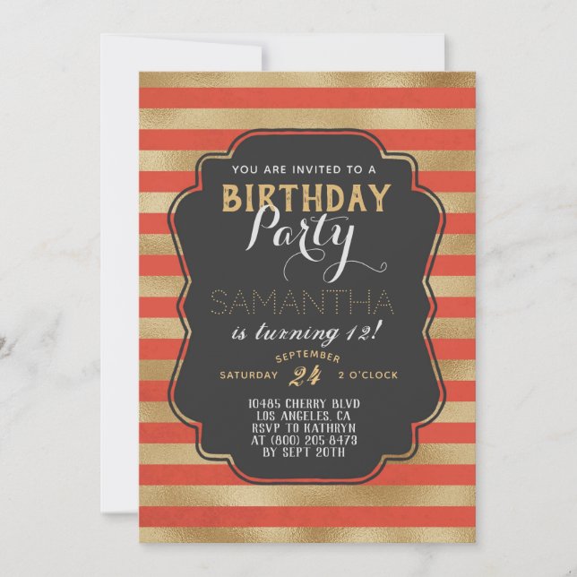 Goldstreifen zum Geburtstag Einladung (Vorderseite)