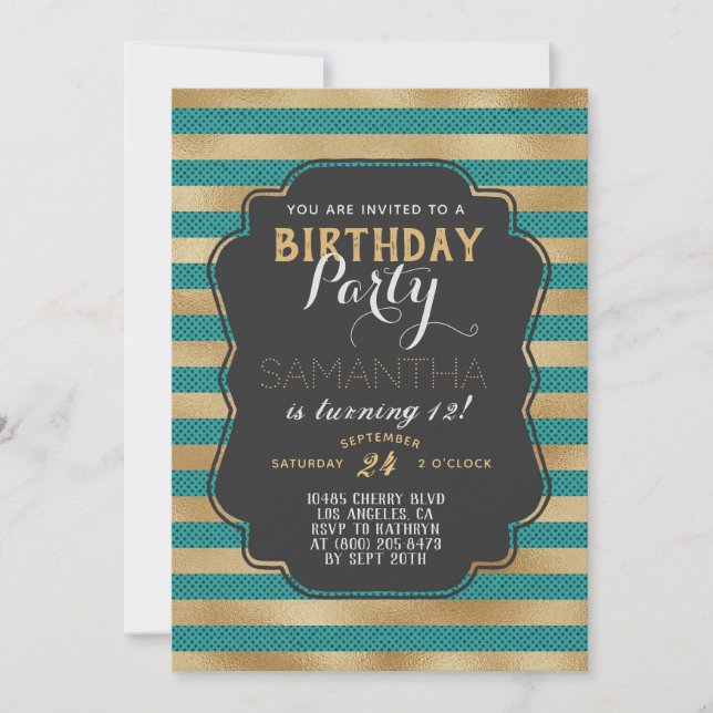 Goldstreifen zum Geburtstag Einladung (Vorderseite)