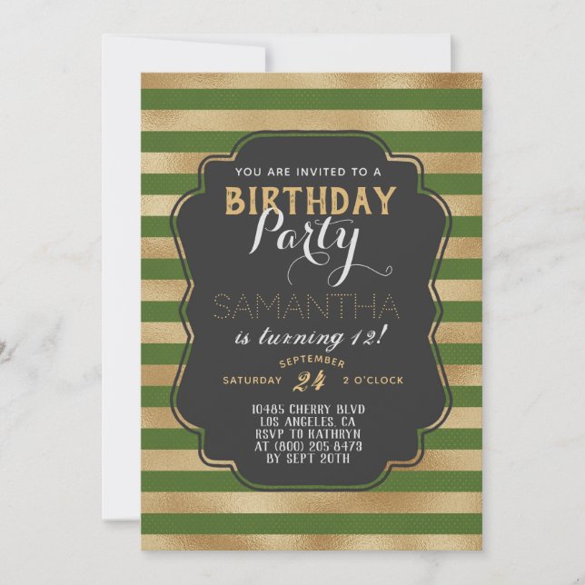 Goldstreifen zum Geburtstag Einladung (Vorderseite)