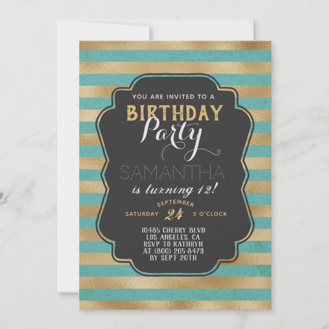 Goldstreifen zum Geburtstag Einladung (Vorderseite)