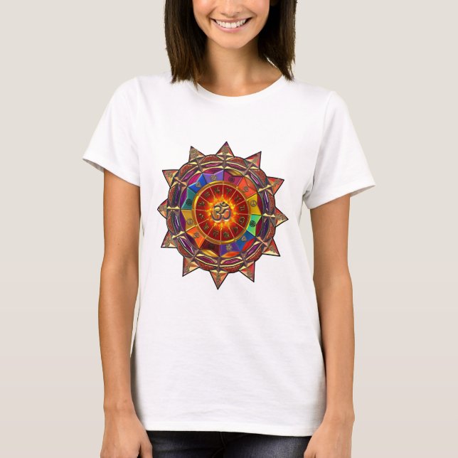 Goldsymbolische Sun-Mandala T-Shirt (Vorderseite)