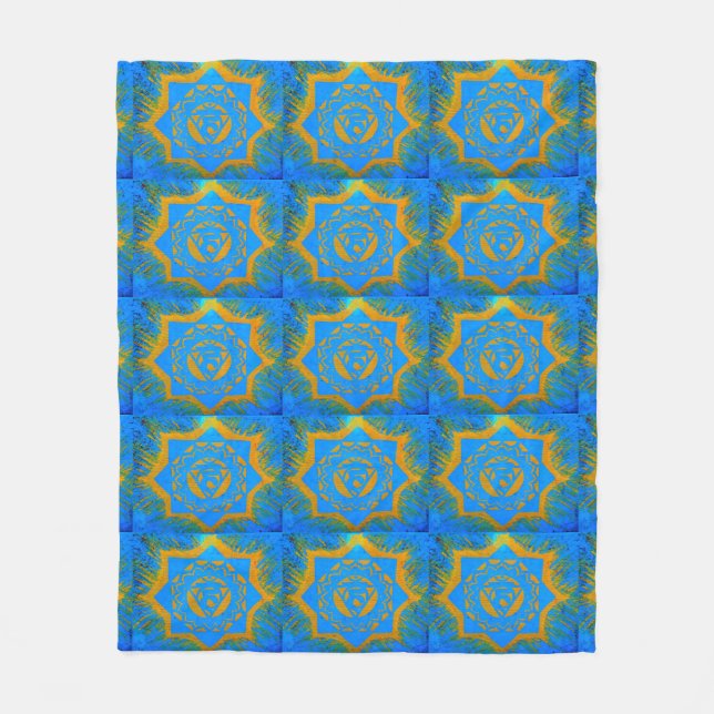 Goldtantric Symbole auf Blau Fleecedecke (Vorderseite)