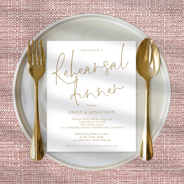 Goldtext Hochzeit Probe Dinner Einladung (Budget price smaller 4.5 x 5.6" invitation part of a matching wedding suite)