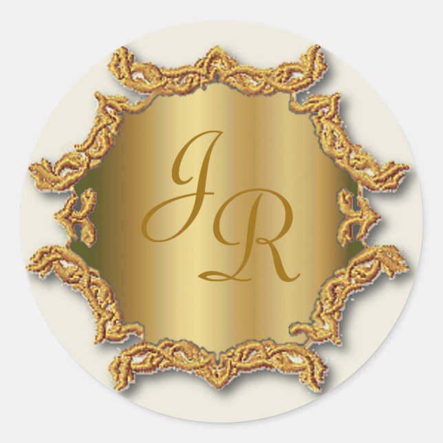 Goldton-Monogramm-Aufkleber für Hochzeiten Runder Aufkleber (Vorderseite)
