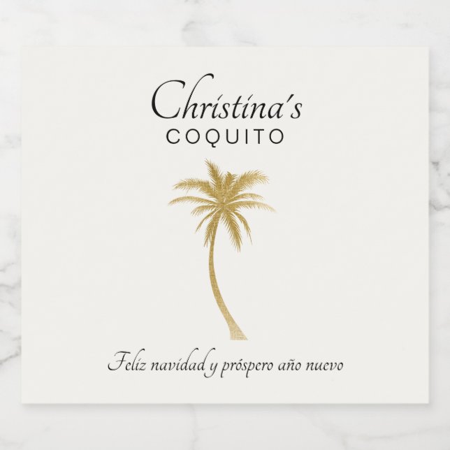 Goldtone Palm Tree Coquito Sticker Alkoholflaschenetikett (Einzelnes Label)