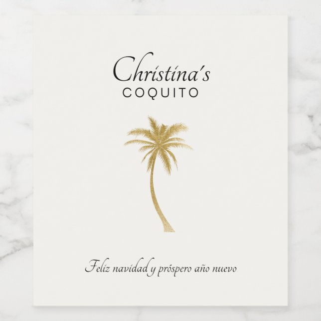 Goldtone Palm Tree Coquito Weinetikett (Einzelnes Label)