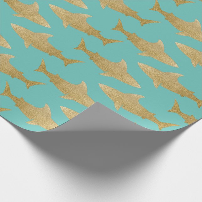 Goldtone Shark Wrapping Paper Geschenkpapier (Ecke)